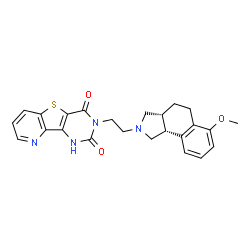 ChemSpider 2D Image | 3-{2-[(3aR,9bR)-6-Methoxy-1,3,3a,4,5,9b-hexahydro-2H-benzo[e]isoindol-2-yl]ethyl}pyrido[2',3':4,5]thieno[3,2-d]pyrimidine-2,4(1H,3H)-dione | C24H24N4O3S