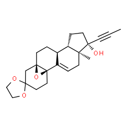 ChemSpider 2D Image | (1'R,5'S,6'S,9'S,10'S,13'R)-5'-Methyl-6'-(1-propyn-1-yl)spiro[1,3-dioxolane-2,15'-[18]oxapentacyclo[11.4.1.0~1,13~.0~2,10~.0~5,9~]octadec[2]en]-6'-ol | C23H30O4
