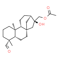 ChemSpider 2D Image | (5beta,8alpha,9beta,10alpha,13alpha)-16-Hydroxy-18-oxokauran-17-yl acetate | C22H34O4