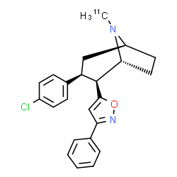 ChemSpider 2D Image | (1R,2S,3S,5S)-3-(4-Chlorophenyl)-8-(~11~C)methyl-2-(3-phenyl-1,2-oxazol-5-yl)-8-azabicyclo[3.2.1]octane | C2211CH23ClN2O