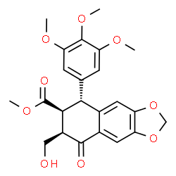 ChemSpider 2D Image | Methyl (5R,6S,7R)-7-(hydroxymethyl)-8-oxo-5-(3,4,5-trimethoxyphenyl)-5,6,7,8-tetrahydronaphtho[2,3-d][1,3]dioxole-6-carboxylate | C23H24O9