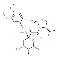 ChemSpider 2D Image | (4S)-3-{(2S)-2-[(3,4-Dimethoxybenzyl)oxy]-2-[(2R,4R,5R,6R)-4-hydroxy-2-methoxy-5,6-dimethyltetrahydro-2H-pyran-2-yl]acetyl}-4-isopropyl-1,3-oxazolidin-2-one | C25H37NO9
