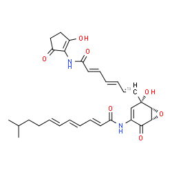 ChemSpider 2D Image | (2E,4E,6E)-N-{(1S,5S,6R)-5-Hydroxy-5-[(1E,3E,5E)-7-[(2-hydroxy-5-oxo-1-cyclopenten-1-yl)amino]-7-oxo(1-~13~C)-1,3,5-heptatrien-1-yl]-2-oxo-7-oxabicyclo[4.1.0]hept-3-en-3-yl}-10-methyl-2,4,6-undecatrie
namide | C2913CH34N2O7