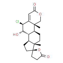 ChemSpider 2D Image | (2R,4a'R,4b'S,6a'S,9a'S,9b'R,10'S,11'S)-11'-Chloro-10'-hydroxy-4a',6a'-dimethyl-3,4,4',4a',4b',5',6',6a',8',9',9a',9b',10',11'-tetradecahydro-2'H,5H-spiro[furan-2,7'-indeno[4,5-h]isochromene]-2',5-dio
ne | C21H27ClO5