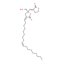 ChemSpider 2D Image | (3Z,5S)-5-(Hydroxymethyl)-3-[(9Z)-9-octadecen-1-ylidene]-5-[(E)-(2-oxodihydro-3(2H)-furanylidene)methyl]dihydro-2(3H)-furanone | C28H44O5