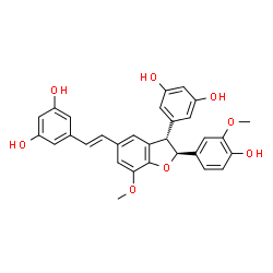 ChemSpider 2D Image | 5-{(E)-2-[(2S,3S)-3-(3,5-Dihydroxyphenyl)-2-(4-hydroxy-3-methoxyphenyl)-7-methoxy-2,3-dihydro-1-benzofuran-5-yl]vinyl}-1,3-benzenediol | C30H26O8