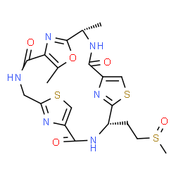 ChemSpider 2D Image | (4S,18S)-4,7-Dimethyl-18-[2-(methylsulfinyl)ethyl]-6-oxa-13,20-dithia-3,10,17,22,23,24-hexaazatetracyclo[17.2.1.1~5,8~.1~12,15~]tetracosa-1(21),5(24),7,12(23),14,19(22)-hexaene-2,9,16-trione | C20H22N6O5S3