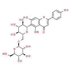 ChemSpider 2D Image | (1S)-1,5-Anhydro-1-[5,7-dihydroxy-2-(4-hydroxyphenyl)-4-oxo-4H-chromen-6-yl]-6-O-beta-D-glucopyranosyl-D-glucitol | C27H30O15