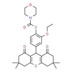 ChemSpider 2D Image | 2-Ethoxy-4-(3,3,6,6-tetramethyl-1,8-dioxo-2,3,4,5,6,7,8,9-octahydro-1H-xanthen-9-yl)phenyl 4-morpholinecarboxylate | C30H37NO7