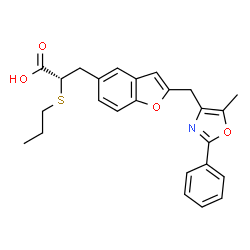 ChemSpider 2D Image | (2S)-3-{2-[(5-Methyl-2-phenyl-1,3-oxazol-4-yl)methyl]-1-benzofuran-5-yl}-2-(propylsulfanyl)propanoic acid | C25H25NO4S