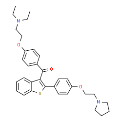 ChemSpider 2D Image | {4-[2-(Diethylamino)ethoxy]phenyl}(2-{4-[2-(1-pyrrolidinyl)ethoxy]phenyl}-1-benzothiophen-3-yl)methanone | C33H38N2O3S
