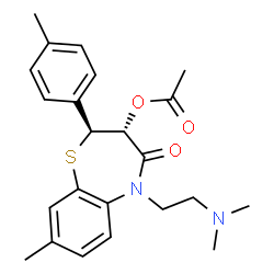 ChemSpider 2D Image | (2S,3R)-5-[2-(Dimethylamino)ethyl]-8-methyl-2-(4-methylphenyl)-4-oxo-2,3,4,5-tetrahydro-1,5-benzothiazepin-3-yl acetate | C23H28N2O3S