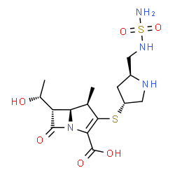 ChemSpider 2D Image | (4R,5S,6S)-6-[(1R)-1-Hydroxyethyl]-4-methyl-7-oxo-3-({(3R,5S)-5-[(sulfamoylamino)methyl]-3-pyrrolidinyl}sulfanyl)-1-azabicyclo[3.2.0]hept-2-ene-2-carboxylic acid | C15H24N4O6S2