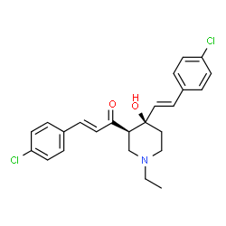ChemSpider 2D Image | (2E)-3-(4-Chlorophenyl)-1-{(3R,4R)-4-[(E)-2-(4-chlorophenyl)vinyl]-1-ethyl-4-hydroxy-3-piperidinyl}-2-propen-1-one | C24H25Cl2NO2