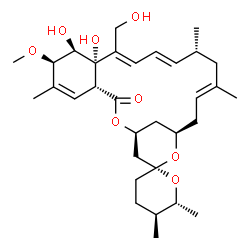 ChemSpider 2D Image | (1S,4R,5'S,6'R,7R,8R,9S,10E,12E,14R,16E,19R,21R)-8,9-Dihydroxy-10-(hydroxymethyl)-7-methoxy-5',6,6',14,16-pentamethyl-3',4',5',6'-tetrahydro-3H-spiro[2,20-dioxatricyclo[17.3.1.0~4,9~]tricosa-5,10,12,1
6-tetraene-21,2'-pyran]-3-one | C32H48O8