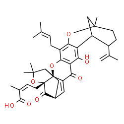 ChemSpider 2D Image | (2Z)-4-[(1S,2S,19S,21R)-14-Hydroxy-11-isopropenyl-8,23,23-trimethyl-5-(3-methyl-2-buten-1-yl)-16,20-dioxo-3,7,22-trioxaheptacyclo[17.4.1.1~8,12~.0~2,17~.0~2,21~.0~4,15~.0~6,13~]pentacosa-4(15),5,13,17
-tetraen-21-yl]-2-methyl-2-butenoic acid | C38H44O8