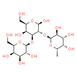 ChemSpider 2D Image | 6-Deoxy-alpha-L-galactopyranosyl-(1->2)-[beta-D-galactopyranosyl-(1->3)]-beta-D-galactopyranose | C18H32O15