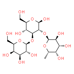 ChemSpider 2D Image | 6-Deoxy-alpha-L-galactopyranosyl-(1->2)-[beta-D-galactopyranosyl-(1->3)]-beta-D-glucopyranose | C18H32O15
