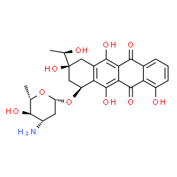 ChemSpider 2D Image | (1S,3S)-3,5,10,12-Tetrahydroxy-3-[(1R)-1-hydroxyethyl]-6,11-dioxo-1,2,3,4,6,11-hexahydro-1-tetracenyl 3-amino-2,3,6-trideoxy-beta-L-arabino-hexopyranoside | C26H29NO10