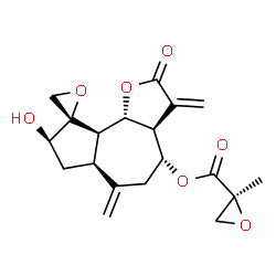 ChemSpider 2D Image | (3aS,4R,6aS,8R,9S,9aR,9bR)-8-Hydroxy-3,6-bis(methylene)-2-oxodecahydro-2H-spiro[azuleno[4,5-b]furan-9,2'-oxiran]-4-yl (2S)-2-methyl-2-oxiranecarboxylate | C19H22O7