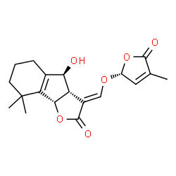 ChemSpider 2D Image | (3E,3aS,4S,8bS)-4-Hydroxy-8,8-dimethyl-3-({[(2R)-4-methyl-5-oxo-2,5-dihydro-2-furanyl]oxy}methylene)-3,3a,4,5,6,7,8,8b-octahydro-2H-indeno[1,2-b]furan-2-one | C19H22O6