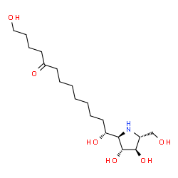 ChemSpider 2D Image | (13R)-13-[(2R,3R,4R,5R)-3,4-Dihydroxy-5-(hydroxymethyl)-2-pyrrolidinyl]-1,13-dihydroxy-5-tridecanone | C18H35NO6