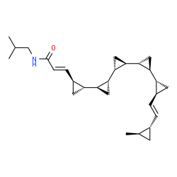 ChemSpider 2D Image | (2E)-N-Isobutyl-3-[(1R,1'R,1''R,1'''R,1''''R,2S,2'R,2''R,2'''R,2''''S)-2''''-{(E)-2-[(1R,2R)-2-methylcyclopropyl]vinyl}-1,1':2',1'':2'',1''':2''',1''''-quinque(cyclopropan)-2-yl]acrylamide | C28H41NO