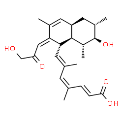 ChemSpider 2D Image | (2E,4Z,6E)-7-[(1R,2E,4aS,6S,7R,8R,8aR)-7-Hydroxy-2-(3-hydroxy-2-oxopropylidene)-3,6,8-trimethyl-1,2,4a,5,6,7,8,8a-octahydro-1-naphthalenyl]-4,6-dimethyl-2,4,6-heptatrienoic acid | C25H34O5