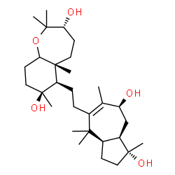 ChemSpider 2D Image | (3R,5aR,6R,7S)-6-{2-[(1R,3aR,7S,8aR)-1,7-Dihydroxy-1,4,4,6-tetramethyl-1,2,3,3a,4,7,8,8a-octahydro-5-azulenyl]ethyl}-2,2,5a,7-tetramethyldecahydro-1-benzoxepine-3,7-diol | C30H52O5