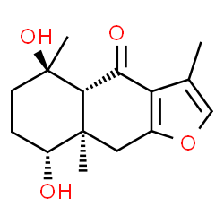 ChemSpider 2D Image | (4aR,5R,8R,8aR)-5,6,7,8,8a,9-Hexahydro-5,8-dihydroxy-3,5,8a-trimethylnaphtho[2,3-b]furan-4(4aH)-one | C15H20O4