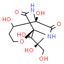 ChemSpider 2D Image | (1S,6R)-5,6-Dihydroxy-1-[(1S,2S)-1,2,3-trihydroxy-2-methylpropyl]-2-oxa-7,9-diazabicyclo[4.2.2]decane-8,10-dione | C11H18N2O8