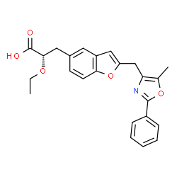 ChemSpider 2D Image | (2S)-2-Ethoxy-3-{2-[(5-methyl-2-phenyl-1,3-oxazol-4-yl)methyl]-1-benzofuran-5-yl}propanoic acid | C24H23NO5