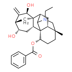 ChemSpider 2D Image | (1R,2R,4S,5S,7R,8R,9S,13R,16S,17R)-11-Ethyl-4,7-dihydroxy-13-methyl-6-methylene-11-azahexacyclo[7.7.2.1~5,8~.0~1,10~.0~2,8~.0~13,17~]nonadec-16-yl benzoate | C29H37NO4