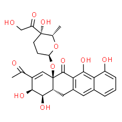 ChemSpider 2D Image | (1R,2S,4aR,12aR)-3-Acetyl-4a-{[(2S,5S,6S)-5-glycoloyl-5-hydroxy-6-methyltetrahydro-2H-pyran-2-yl]oxy}-1,2,6,7-tetrahydroxy-2,4a,12,12a-tetrahydro-5(1H)-tetracenone | C28H30O11