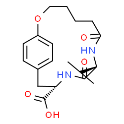 ChemSpider 2D Image | (9S,12S)-9-Isopropyl-7,10-dioxo-2-oxa-8,11-diazabicyclo[12.2.2]octadeca-1(16),14,17-triene-12-carboxylic acid | C19H26N2O5