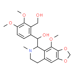 ChemSpider 2D Image | [2-(Hydroxymethyl)-3,4-dimethoxyphenyl](4-methoxy-6-methyl-5,6,7,8-tetrahydro[1,3]dioxolo[4,5-g]isoquinolin-5-yl)methanol | C22H27NO7