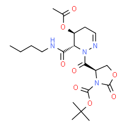 ChemSpider 2D Image | 2-Methyl-2-propanyl (4R)-4-{[(5S,6S)-5-acetoxy-6-(butylcarbamoyl)-5,6-dihydro-1(4H)-pyridazinyl]carbonyl}-2-oxo-1,3-oxazolidine-3-carboxylate | C20H30N4O8