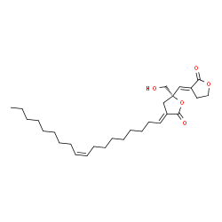ChemSpider 2D Image | (3E,5S)-5-(Hydroxymethyl)-3-[(9Z)-9-octadecen-1-ylidene]-5-[(E)-(2-oxodihydro-3(2H)-furanylidene)methyl]dihydro-2(3H)-furanone | C28H44O5