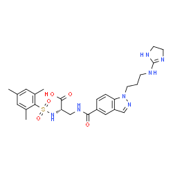 ChemSpider 2D Image | 3-[({1-[3-(4,5-Dihydro-1H-imidazol-2-ylamino)propyl]-1H-indazol-5-yl}carbonyl)amino]-N-(mesitylsulfonyl)-L-alanine | C26H33N7O5S