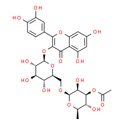 ChemSpider 2D Image | 2-(3,4-Dihydroxyphenyl)-5,7-dihydroxy-4-oxo-4H-chromen-3-yl 6-O-(3-O-acetyl-6-deoxy-beta-D-mannopyranosyl)-beta-L-glucopyranoside | C29H32O17