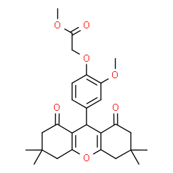ChemSpider 2D Image | Methyl [2-methoxy-4-(3,3,6,6-tetramethyl-1,8-dioxo-2,3,4,5,6,7,8,9-octahydro-1H-xanthen-9-yl)phenoxy]acetate | C27H32O7
