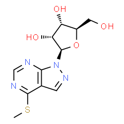 ChemSpider 2D Image | 4-(Methylthio)-1-.beta.-D-ribofuranosylpyrazolo[3,4-d]pyrimidine | C11H14N4O4S