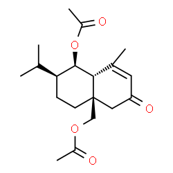 ChemSpider 2D Image | [(1R,2S,4aR,8aR)-1-Acetoxy-2-isopropyl-8-methyl-6-oxo-1,3,4,5,6,8a-hexahydro-4a(2H)-naphthalenyl]methyl acetate | C19H28O5
