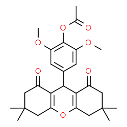 ChemSpider 2D Image | 2,6-Dimethoxy-4-(3,3,6,6-tetramethyl-1,8-dioxo-2,3,4,5,6,7,8,9-octahydro-1H-xanthen-9-yl)phenyl acetate | C27H32O7