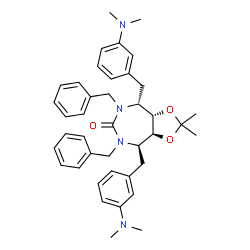 ChemSpider 2D Image | (3aS,4R,8R,8aS)-5,7-Dibenzyl-4,8-bis[3-(dimethylamino)benzyl]-2,2-dimethylhexahydro-6H-[1,3]dioxolo[4,5-e][1,3]diazepin-6-one | C40H48N4O3