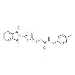 ChemSpider 2D Image | acetamide, 2-[[5-(1,3-dihydro-1,3-dioxo-2H-isoindol-2-yl)-1,3,4-thiadiazol-2-yl]thio]-N-[(4-methylphenyl)methyl]- | C20H16N4O3S2