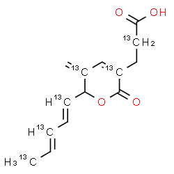 ChemSpider 2D Image | 3-{5-Methylene-2-oxo-6-[(1E,3E)-(1,3,5-~13~C_3_)-1,3-pentadien-1-yl](3,5-~13~C_2_)-5,6-dihydro-2H-pyran-3-yl}(2-~13~C)propanoic acid | C813C6H16O4