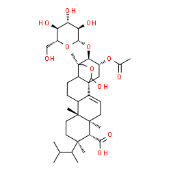 ChemSpider 2D Image | (1R,5S,6R,7R,10R,15S,20R,21R)-20-Acetoxy-21-(beta-D-glucopyranosyloxy)-18-hydroxy-5,7,10,15-tetramethyl-7-(3-methyl-2-butanyl)-17-oxapentacyclo[13.3.3.0~1,14~.0~2,11~.0~5,10~]henicos-2-ene-6-carboxyli
c acid | C38H60O12