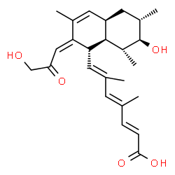 ChemSpider 2D Image | (2E,4E,6E)-7-[(1R,2E,4aS,6S,7R,8R,8aR)-7-Hydroxy-2-(3-hydroxy-2-oxopropylidene)-3,6,8-trimethyl-1,2,4a,5,6,7,8,8a-octahydro-1-naphthalenyl]-4,6-dimethyl-2,4,6-heptatrienoic acid | C25H34O5