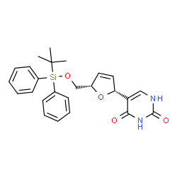 ChemSpider 2D Image | 5-[(2R,5S)-5-({[(2-Methyl-2-propanyl)(diphenyl)silyl]oxy}methyl)-2,5-dihydro-2-furanyl]-2,4(1H,3H)-pyrimidinedione | C25H28N2O4Si